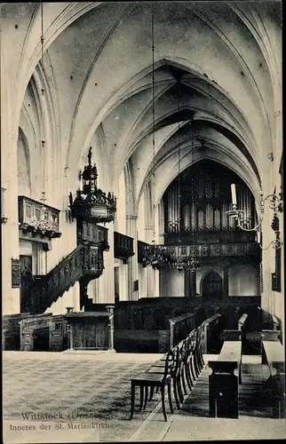 Ak Wittstock Dosse in der Ostprignitz, St. Marienkirche, Innenansicht, Orgel