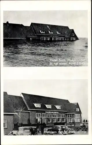 Ak Middenmeer Nordholland, Hotel Smit, Hochwasser April 1945