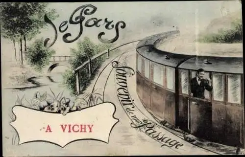 Ak Vichy Allier, Mann in Eisenbahn, Bahnsteig, Gleise, Souvenir, Reise