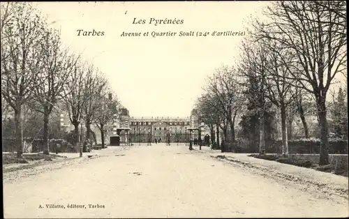 Ak Tarbes Hautes Pyrénées, Avenue et Quartier Soult, 24e d'Artillerie