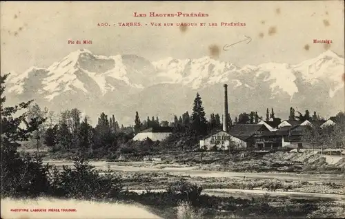 Ak Tarbes Hautes Pyrénées, Vue sur l'Adour et les Pyrenees