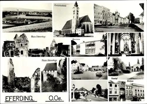 Ak Eferding in Oberösterreich, Stadtpfarrkirche, Stadtplatz, Pfarrheim, Friedhof, Rathaus