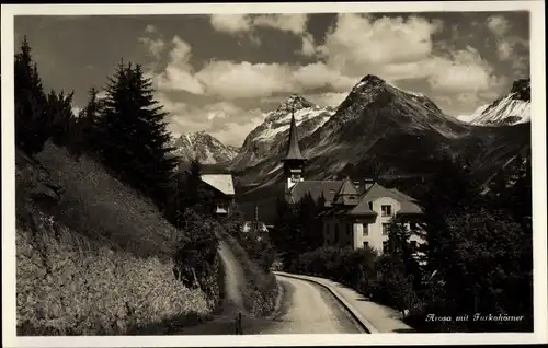 Ak Arosa Kanton Graubünden Schweiz, Blick auf den Ort mit Furkahörnern