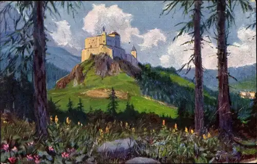 Künstler Ak Kutscha, Paolo, Tarasp Scuol Kanton Graubünden, Burg