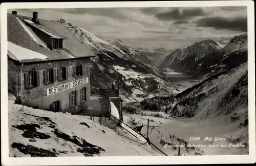 Ak Alp Grüm Graubünden, Restaurant Belvedere, Blick ins Puschlav