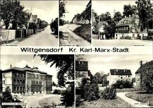 Ak Wittgensdorf Chemnitz im Kreis Mittelsachsen, Burgstädter Straße, Herzogshöhe, POS, AWG Siedlung