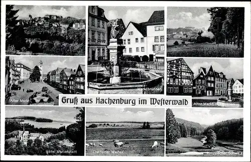 Ak Hachenburg im Westerwald, Alter Markt, Abtei Marienstatt, Marktbrunnen