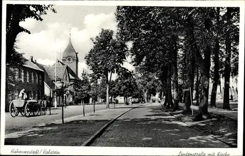 Ak Hohenwestedt in Holstein, Lindenstraße mit Kirche, Kutsche