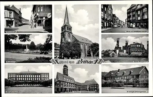Ak Bottrop im Ruhrgebiet, Partie im Stadtpark, Brunnen, Kirche, Berufsschule