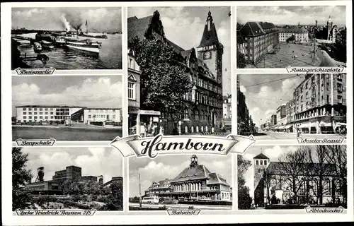 Ak Hamborn Duisburg im Ruhrgebiet, Bergschule, Bahnhof, Amtsgerichtsplatz, Abteikirche