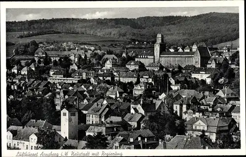 Ak Arnsberg Sauerland, Neustadt mit Regierung, Stadtpanorama