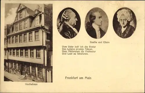 Ak Frankfurt am Main, Schriftsteller Johann Wolfgang von Goethe und Eltern, Goethehaus