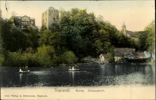 Ak Tharandt im Erzgebirge, Ruine, Schlossteich