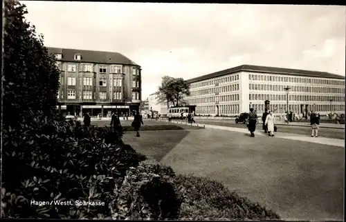 Ak Hagen in Westfalen, Sparkasse, Straßenpartie