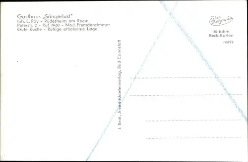 Ak Rüdesheim am Rhein, Gasthaus Sängerlust, Aussen- und Innenansicht, Inh. L. Roy