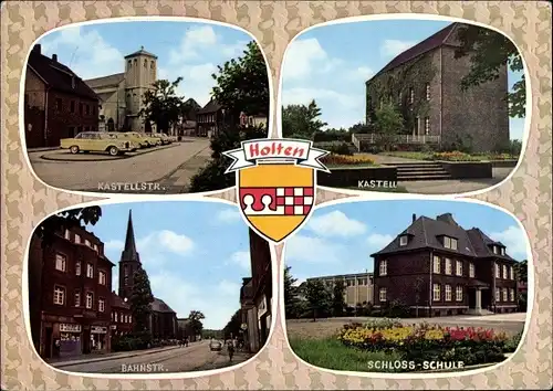 Ak Holten Oberhausen, Wappen, Kastellstraße, Kastell, Schloss Schule, Bahnstraße