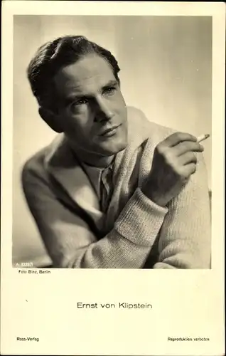 Ak Schauspieler Ernst von Klipstein, Portrait mit Zigarette, Ross Verlag A 3328 1