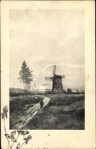 Künstler Ak Landschaftsmotiv mit Windmühle