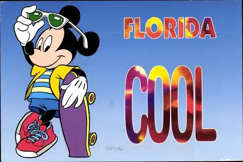 Künstler Ak Walt Disney, Florida Cool, Mickey Maus mit Skateboard