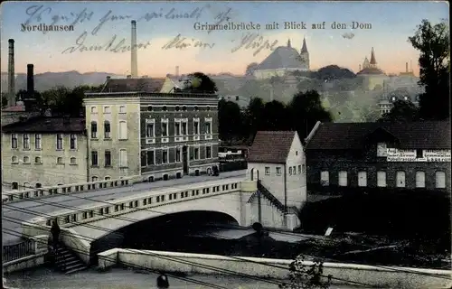 Ak Nordhausen am Harz, Grimmelbrücke mit Blick auf Dom