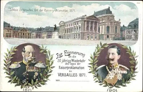 Ganzsachen Ak Versailles Yvelines, Schloss, Ort der Kaiserproklamation 1871, Kaiser Wilhelm I.