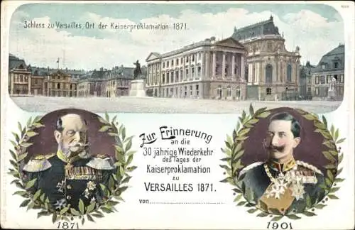 Ganzsachen Ak Versailles Yvelines, Schloss, Ort der Kaiserproklamation 1871, Kaiser Wilhelm I.