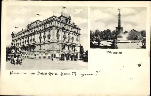 Ak Berlin Tiergarten, Königsplatz, Siegessäule, Palast Hotel, Kutsche