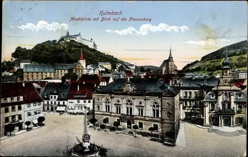 Ak Kulmbach in Oberfranken, Marktplatz, Plassenburg, Denkmal