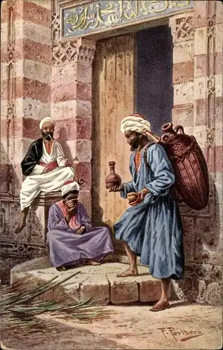 Künstler Ak Perlberg F., Orientalisches Volksleben, Wasserverkäufer, Maghreb