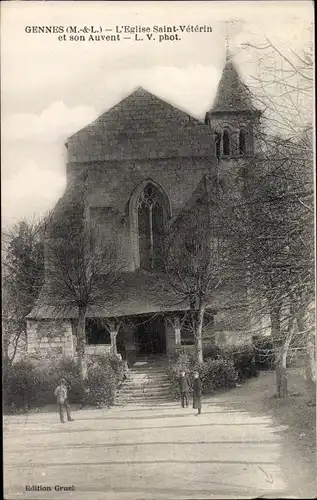 Ak Gennes Maine et Loire, L'Eglise Saint Veterin et son Auvent