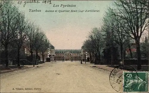 Ak Tarbes Hautes Pyrénées, Avenue et Quartier Soult, 24e d'Artillerie