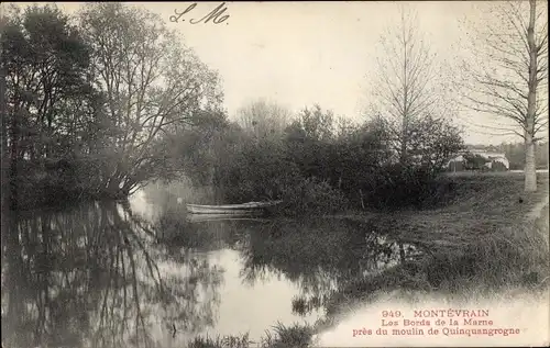 Ak Montevrain Seine et Marne, Les bords de la Marne pres du moulin de Quinquangrogne