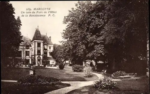Ak Marlotte Seine et Marne, Un coin du Parc de l'Hotel de la Renaissance