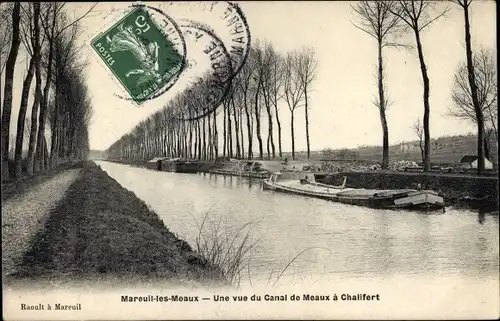 Ak Mareuil les Meaux Seine et Marne, Une vue du Canal de Meaux a Chalifert
