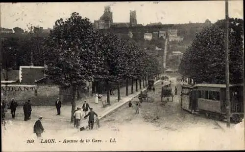 Ak Laon Aisne, Avenue de la Gare, Straßenbahn