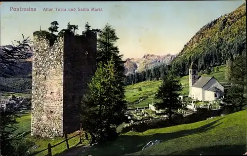 Ak Pontresina Kanton Graubünden Schweiz, Alter Turm und Santa Maria