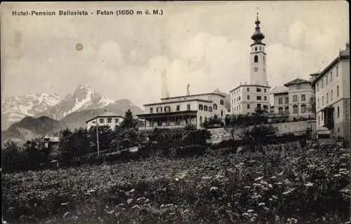 Ak Fetan Ftan Kt Graubünden Schweiz, Hotel Bellavista, Kirchturm