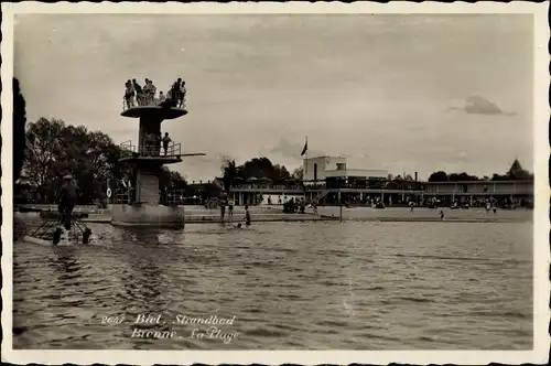 Ak Biel Bienne Kt Bern, Strandbad, Sprungturm