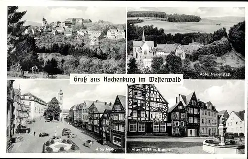 Ak Hachenburg im Westerwald, Abtei Marienstatt, Alter Markt, Brunnen