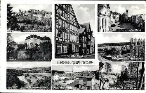 Ak Hachenburg im Westerwald, Abtei Marienstatt, Alter Markt, Brunnen, Schloss