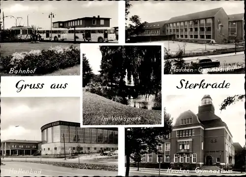 Ak Sterkrade Oberhausen Nordrhein Westfalen, Bahnhof, Busse, Volkspark, Hallenbad, Gymnasien