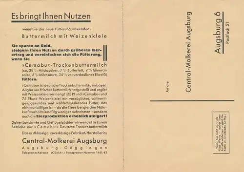 Klapp Ak Göggingen Augsburg in Schwaben, Reklame für Cemabu Trockenbuttermilch, Central Molkerei