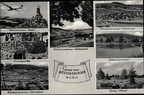 Ak Wüstensachsen Ehrenberg in der Rhön, Wasserkuppe, Schwimmbad, Rotes Meer, Fuldaquelle