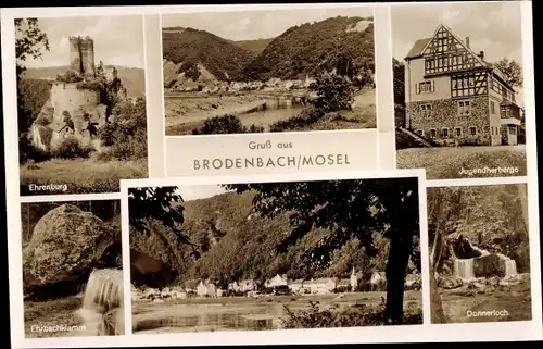 Ak Brodenbach an der Terrassenmosel, Ehrenburg, Jugendherberge, Donnerloch, Ehrbachklamm