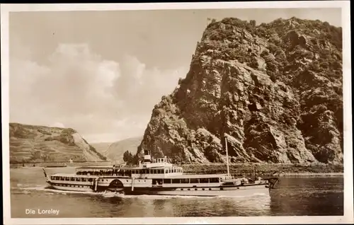 Ak Sankt Goarshausen am Rhein, Loreley, Salondampfer, Vorbeifahrt