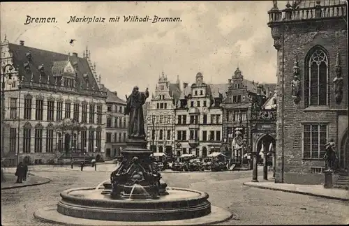 Ak Hansestadt Bremen, Marktplatz mit Wilhadi Brunnen