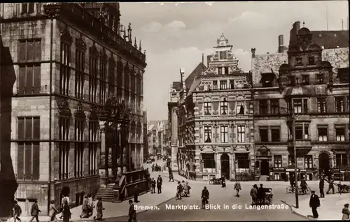 Ak Bremen, Marktplatz, Blick in die Langestraße, Giebelhäuser