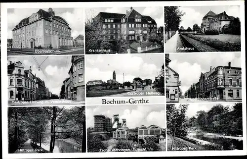 Ak Gerthe Bochum im Ruhrgebiet, Oberrealschule, Krankenhaus, Amtshaus, Zeche Lothringen