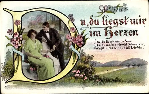 Buchstaben Ak D, Du liegst mir im Herzen, Liebespaar