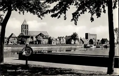 Ak Dalfsen Overijssel, Blick auf den Ort, Verkehrsschild